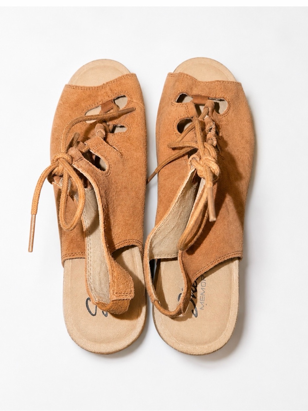 Suede Lace-Up Slingback Sandals - Tan